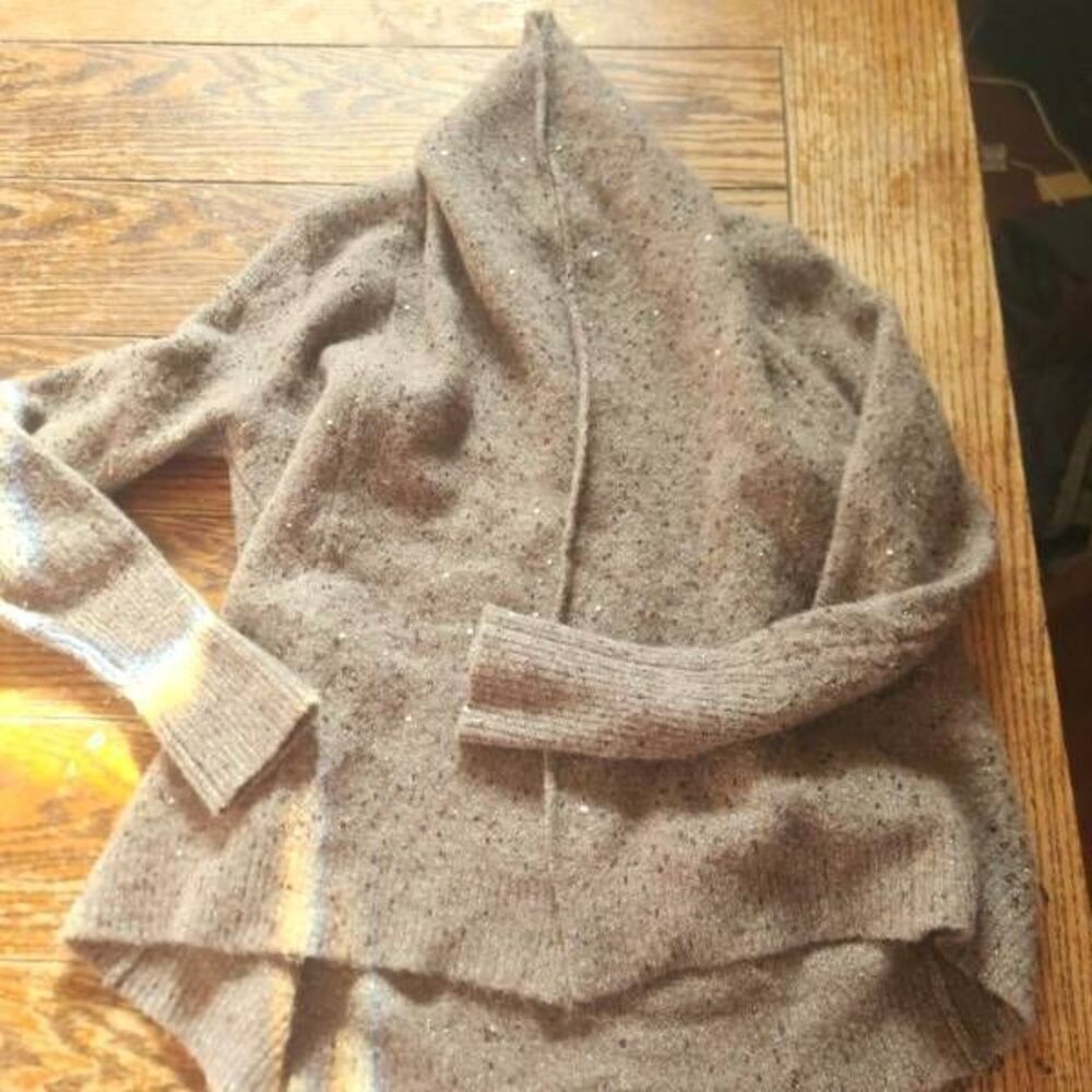 Alice+Olivia brown&Gold sequins wool blend cardigan sweater sz Small